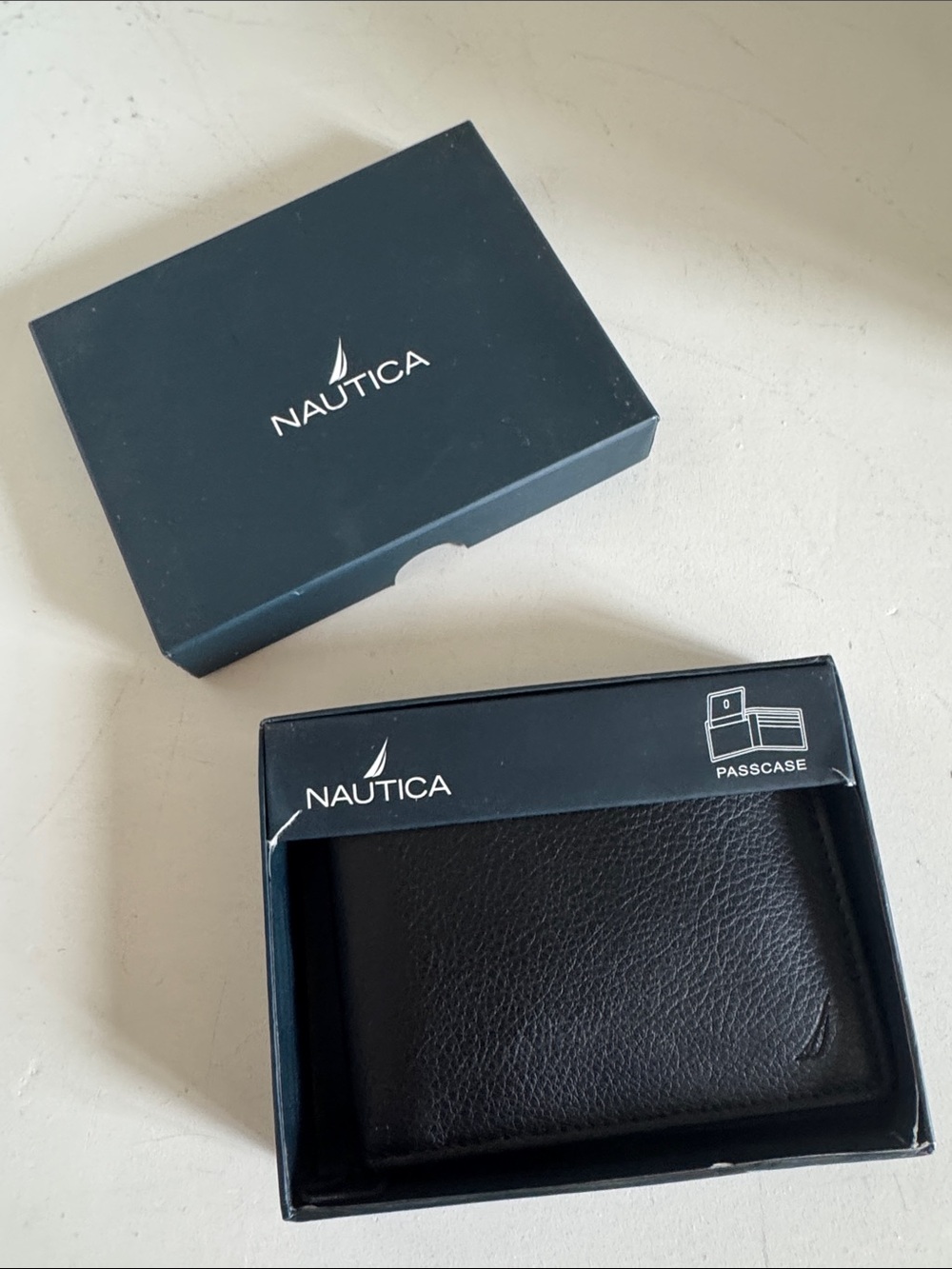 Nautica Black Textured Leather Passcase Wallet